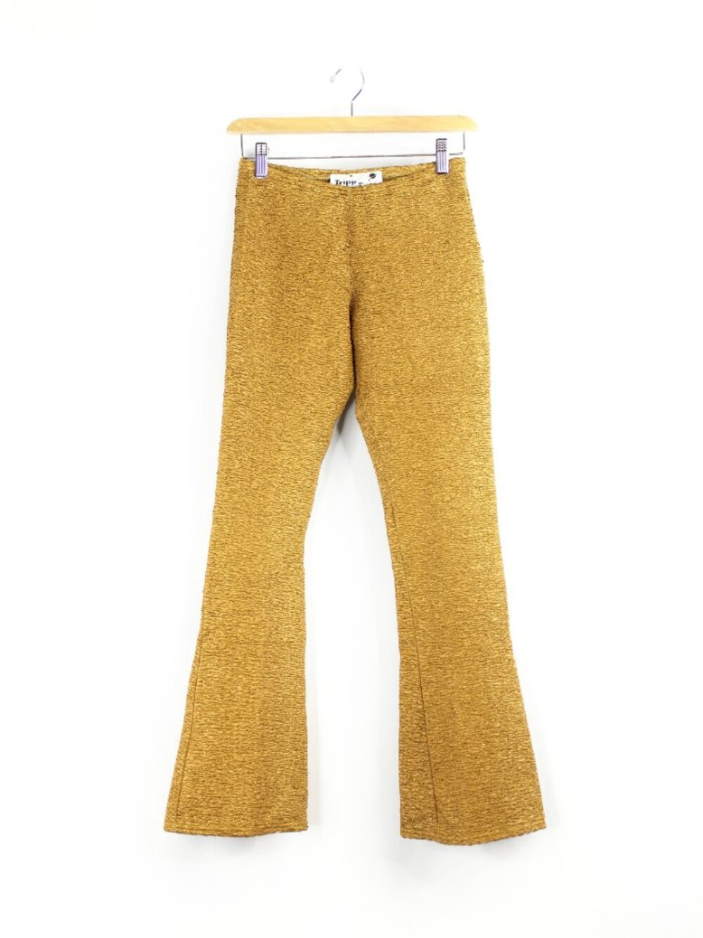 Vintage 90's TRIPP NYC Gold Ruched Y2K Slim Fit Flared Pants Trousers, Size M